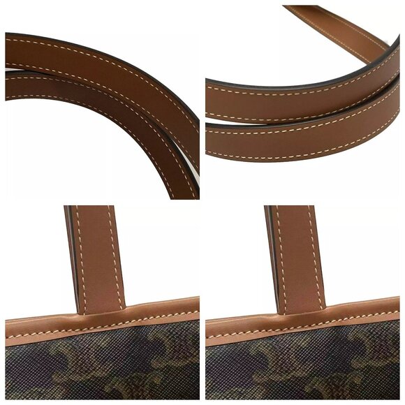 Auth CELINE Medium Cabas Tan (Dark Brown) Brown) Triomphe Canvas 1421-111324 - Picture 7 of 14